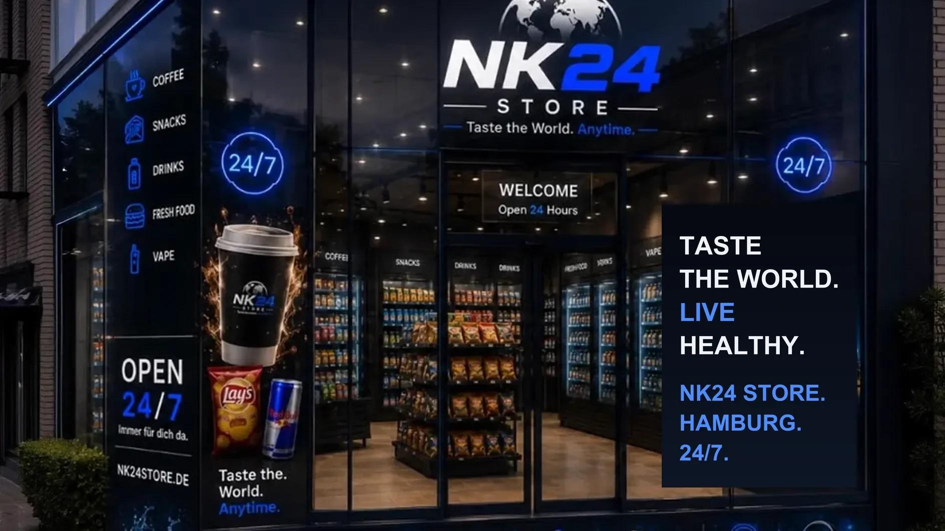 NK24 STORE Ladenfront bei Nacht